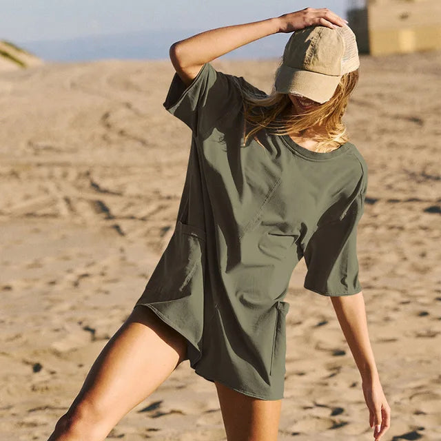 Women's Oversized Romper - Soft Cotton Blend - Elbow Sleeve - Casual Relaxed Fit