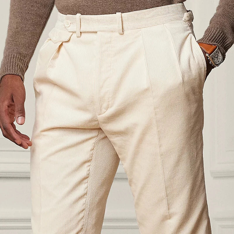 Men’s Tailored Trousers – Wool Blend – Straight Fit – Single Pleat – Adjustable Waist