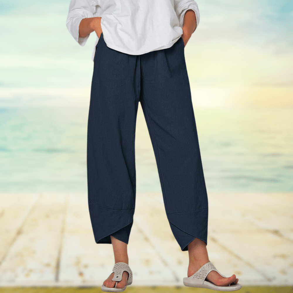 Women’s Wide Leg Trousers – Relaxed Fit – Breathable Blend – Pleated Front – Full Length