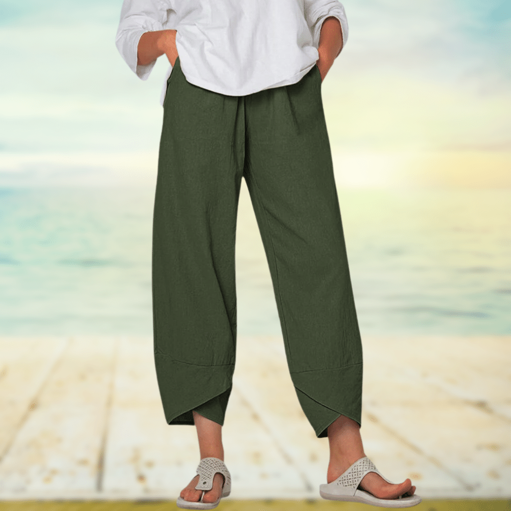 Women’s Wide Leg Trousers – Relaxed Fit – Breathable Blend – Pleated Front – Full Length