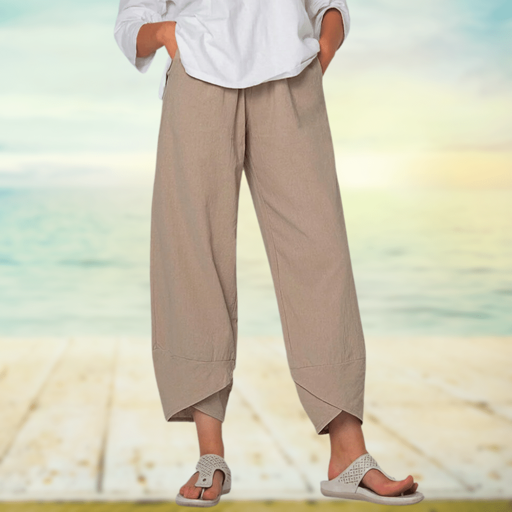 Women’s Wide Leg Trousers – Relaxed Fit – Breathable Blend – Pleated Front – Full Length