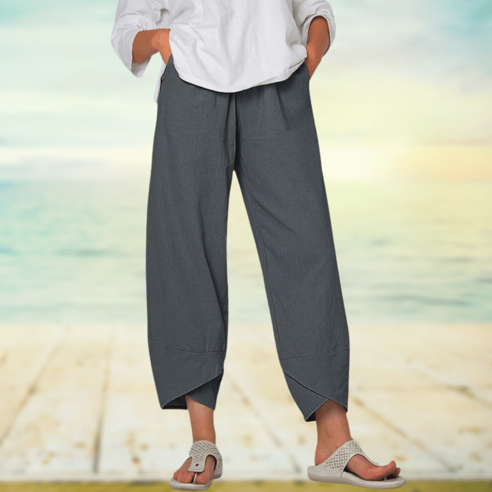 Women’s Wide Leg Trousers – Relaxed Fit – Breathable Blend – Pleated Front – Full Length
