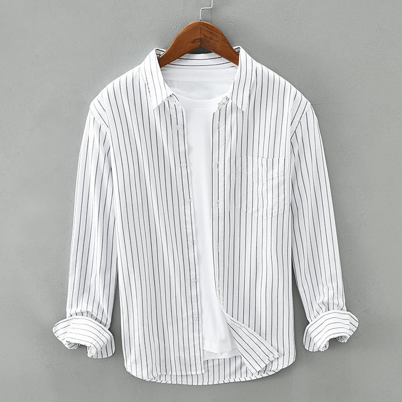 Men’s Button-Up Shirt - Striped - Relaxed Fit - Chest Pocket