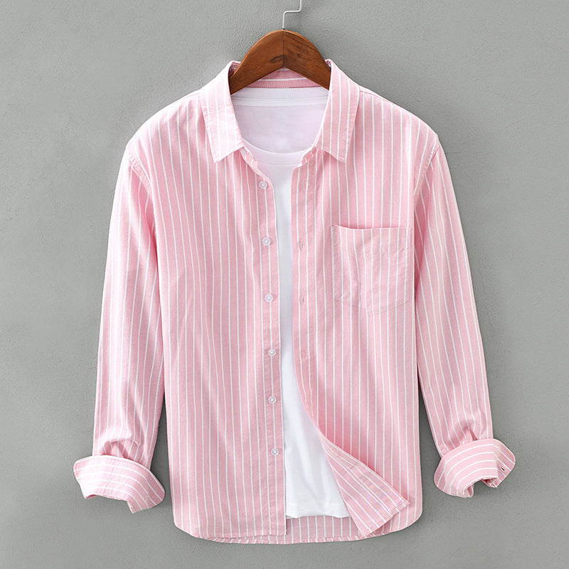 Men’s Button-Up Shirt - Striped - Relaxed Fit - Chest Pocket