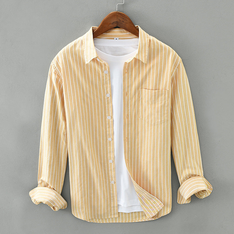 Men’s Button-Up Shirt - Striped - Relaxed Fit - Chest Pocket