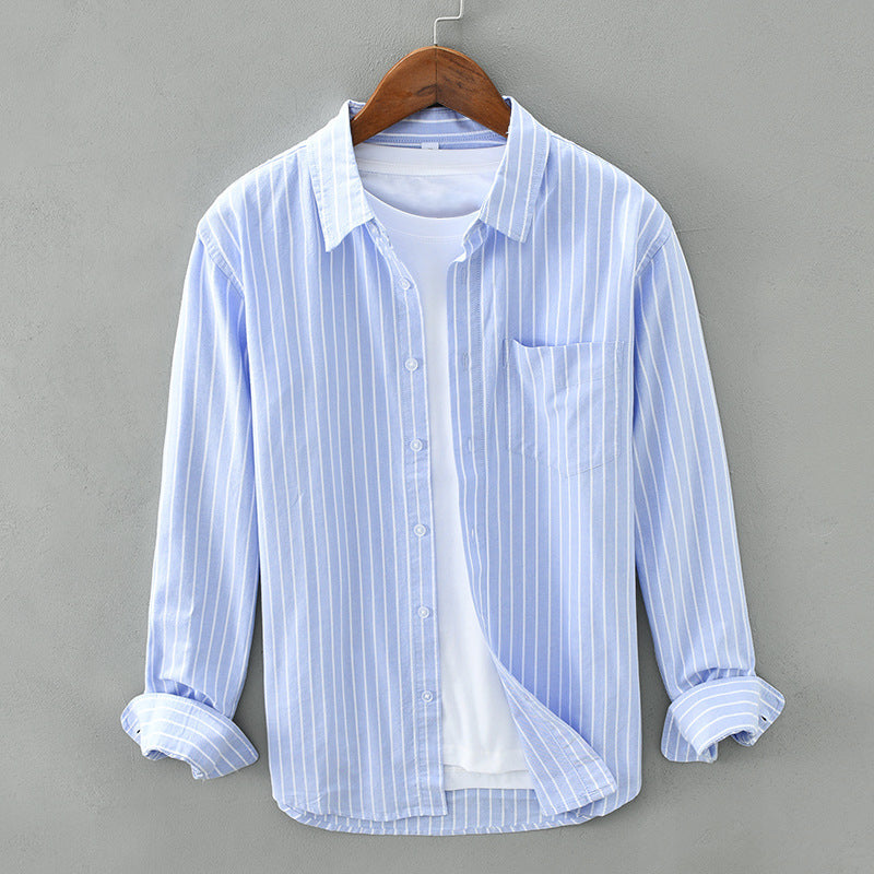 Men’s Button-Up Shirt - Striped - Relaxed Fit - Chest Pocket