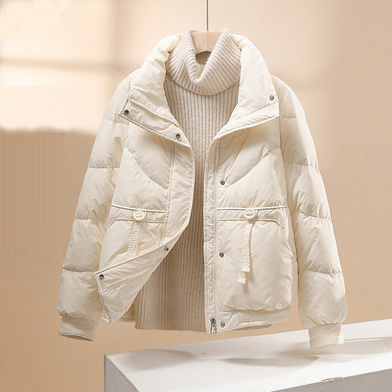Women’s Puffer Jacket – Quilted Design – Relaxed Fit – High Collar – Zip Front