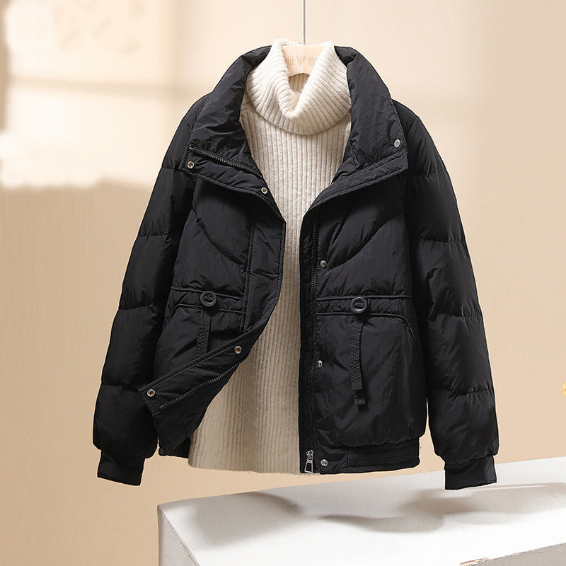Women’s Puffer Jacket – Quilted Design – Relaxed Fit – High Collar – Zip Front