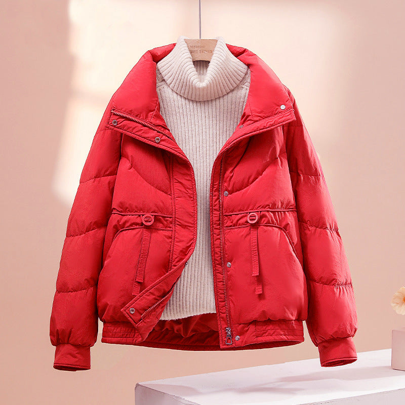 Women’s Puffer Jacket – Quilted Design – Relaxed Fit – High Collar – Zip Front