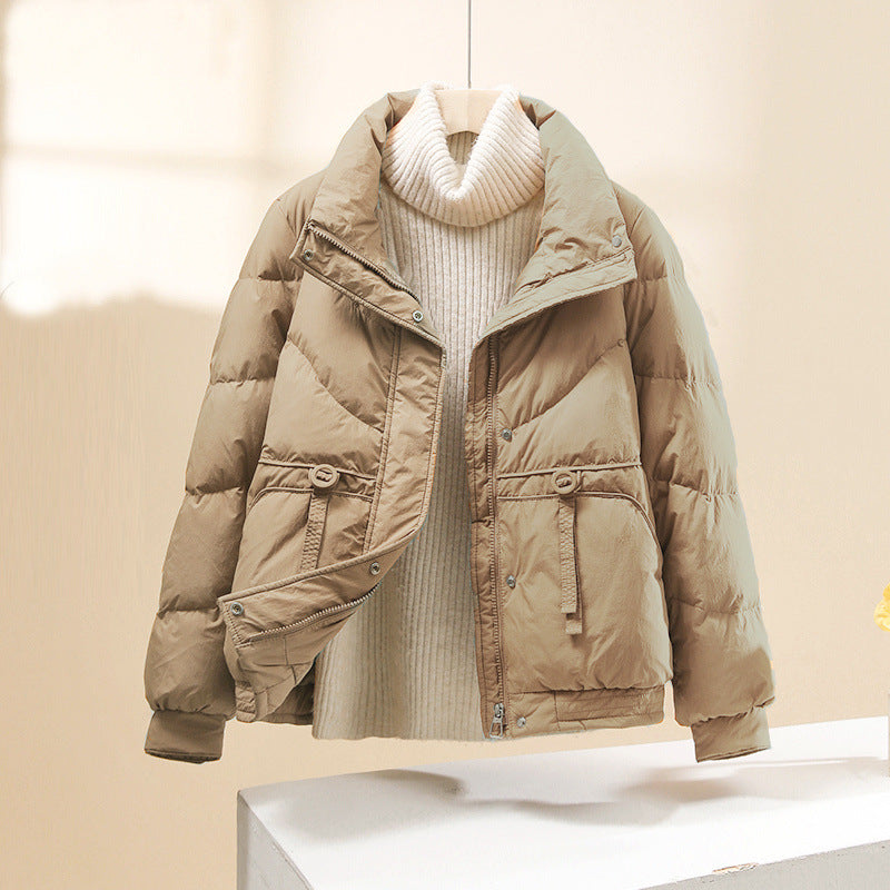 Women’s Puffer Jacket – Quilted Design – Relaxed Fit – High Collar – Zip Front
