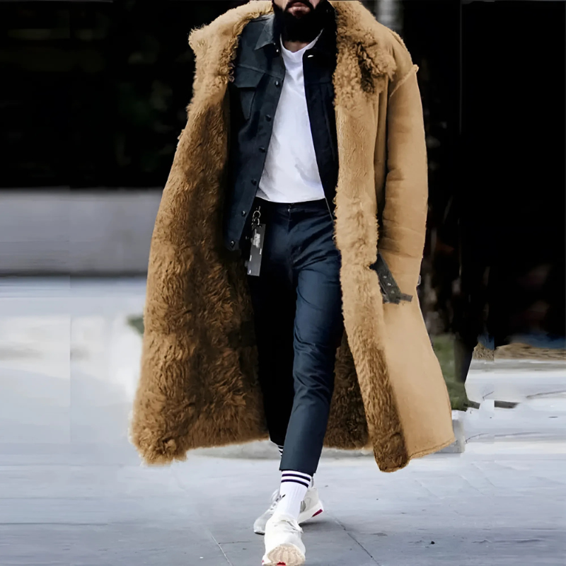 Men’s Longline Trench Coat – Oversized Fit – Shearling Lined – Insulated Warm Outerwear