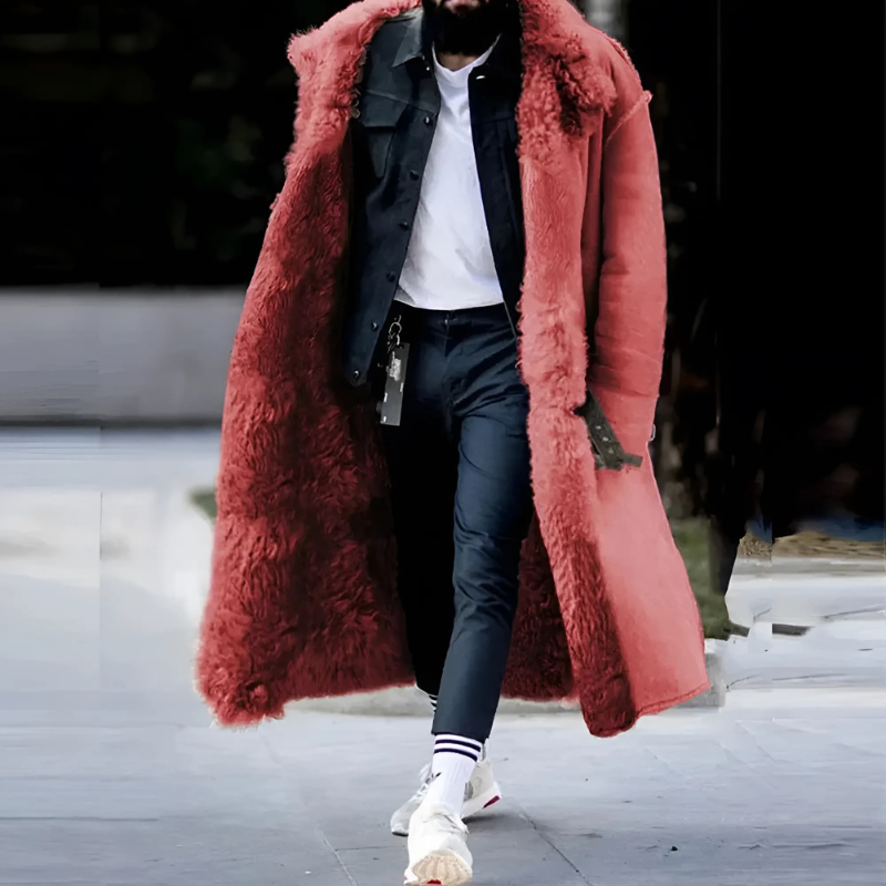 Men’s Longline Trench Coat – Oversized Fit – Shearling Lined – Insulated Warm Outerwear