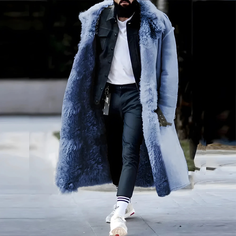 Men’s Longline Trench Coat – Oversized Fit – Shearling Lined – Insulated Warm Outerwear