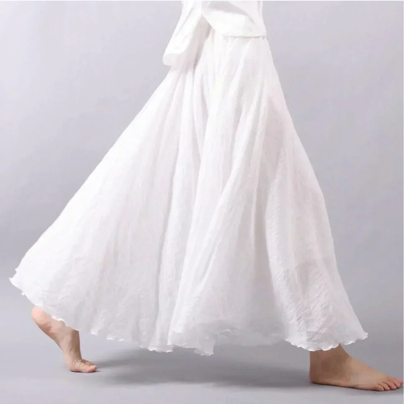 Women’s Maxi Skirt – Flowing Fit – Crinkled Texture – Breathable Blend – Boho Style
