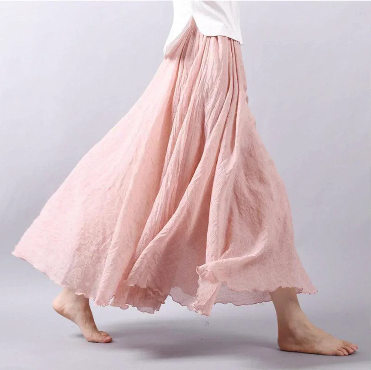 Women’s Maxi Skirt – Flowing Fit – Crinkled Texture – Breathable Blend – Boho Style