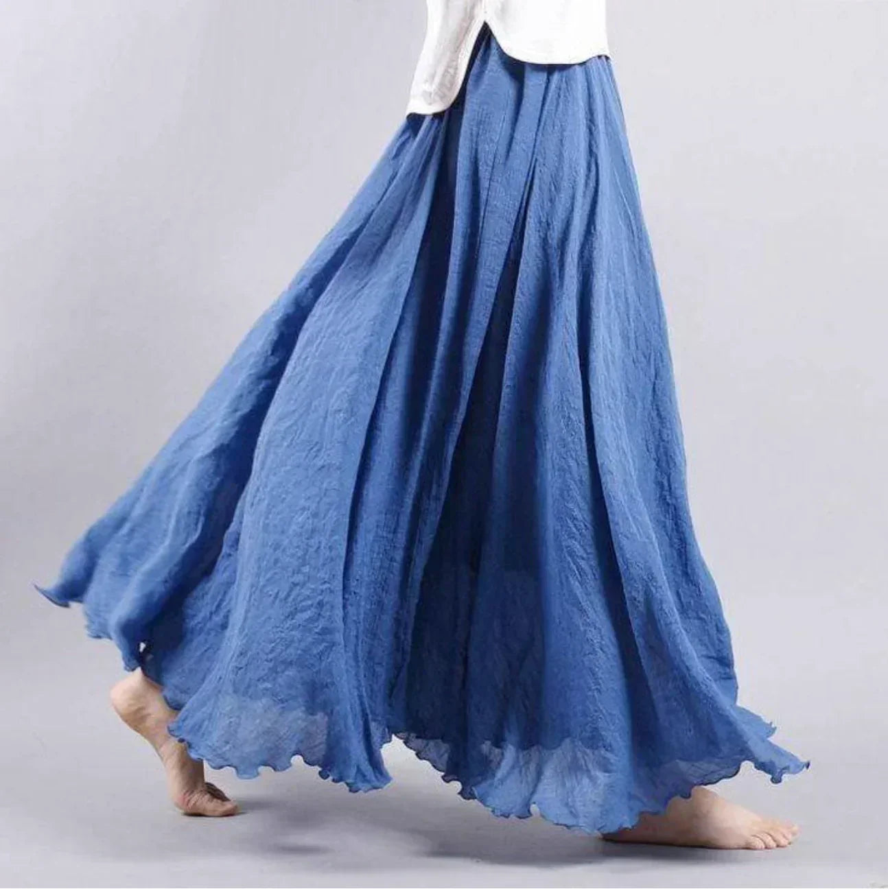 Women’s Maxi Skirt – Flowing Fit – Crinkled Texture – Breathable Blend – Boho Style