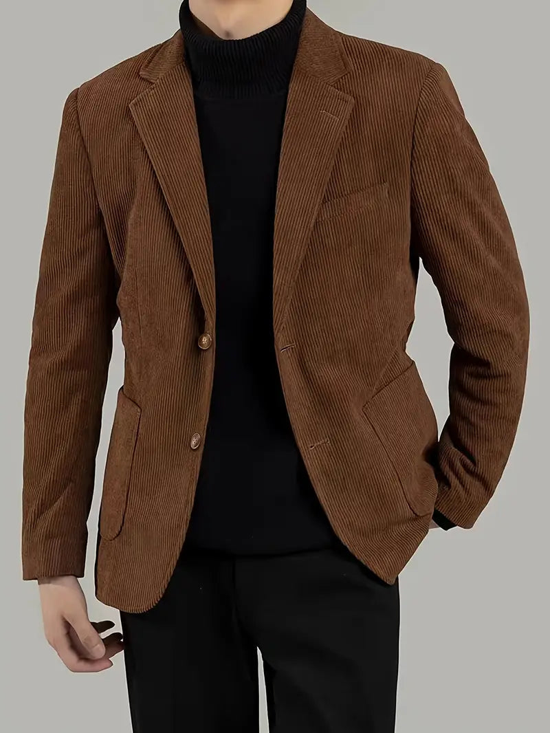 Men’s Blazer – Tailored Fit – Corduroy – Single Breasted – Notched Lapel – Patch Pockets
