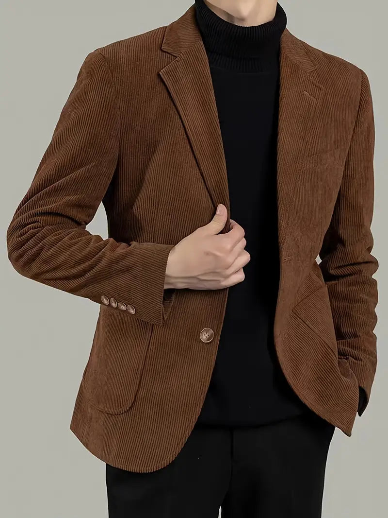 Men’s Blazer – Tailored Fit – Corduroy – Single Breasted – Notched Lapel – Patch Pockets