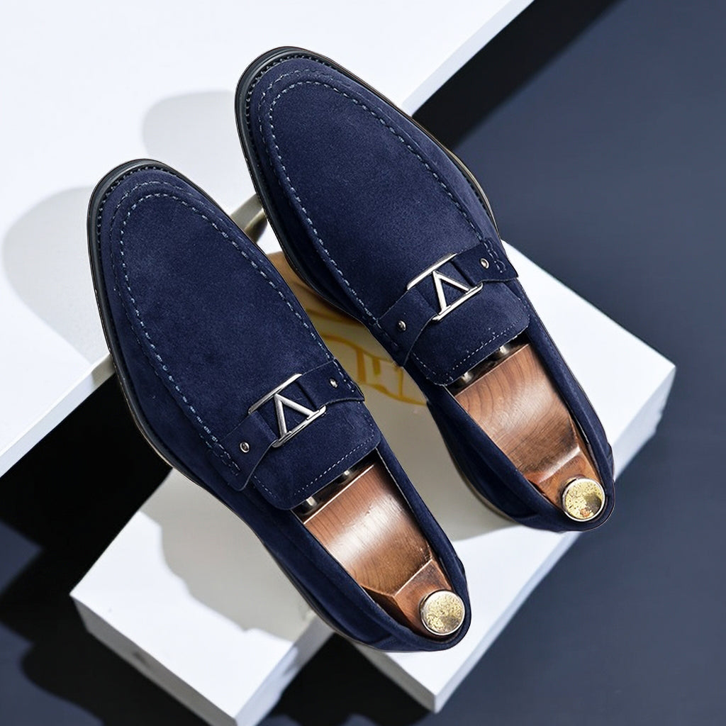 Men’s Slip-On Loafers – Suede Look – Streamlined Fit – Metal Detail – Classic Design