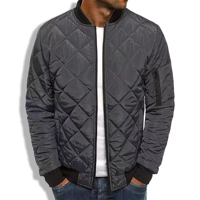 Men’s Quilted Jacket – Regular Fit – Diamond Stitch – Ribbed Trim – Sleeve Zip Pocket