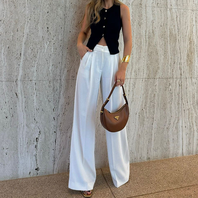 Women’s Wide-Leg Trousers – High Waist – Relaxed Fit – Full Length – Lightweight Fabric