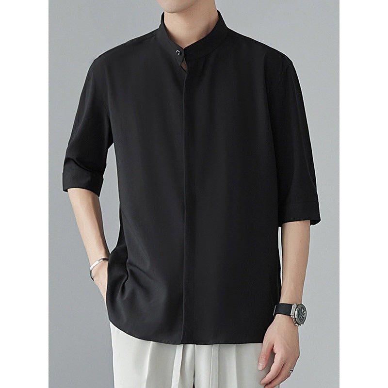 Men’s Long Sleeve Shirt – Relaxed Fit – Mandarin Collar – Lightweight Breathable Fabric