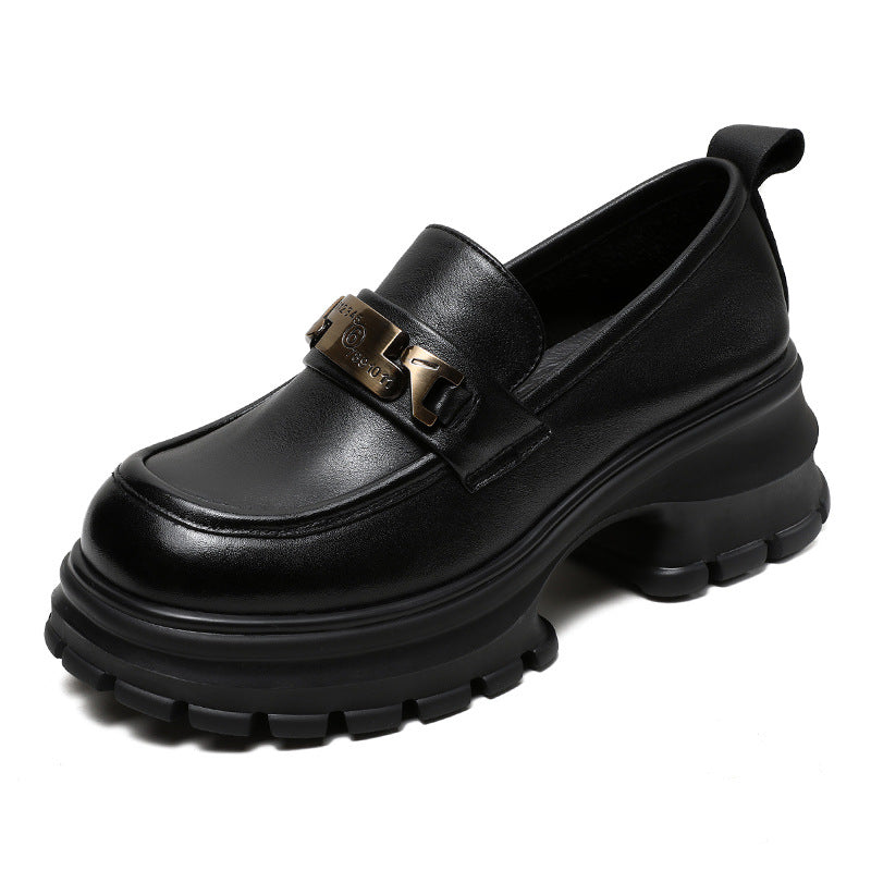 Women’s Loafers – Genuine Leather – Chunky Platform Sole – Metallic Detail – Casual Fit