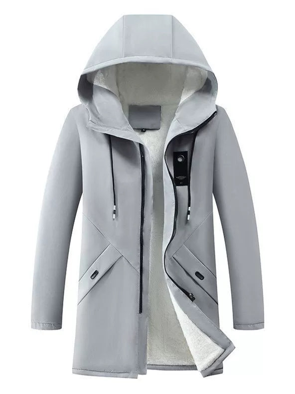 Men’s Hooded Jacket – Mid-Length – Fleece Lined – Windproof Standard Fit Outerwear