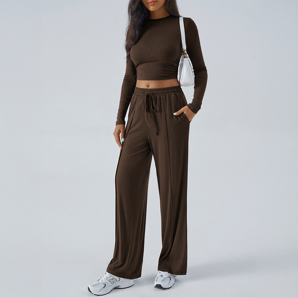 Women’s Two-Piece Set – Slim Fit Cropped Top & Wide-Leg High-Waist Trousers
