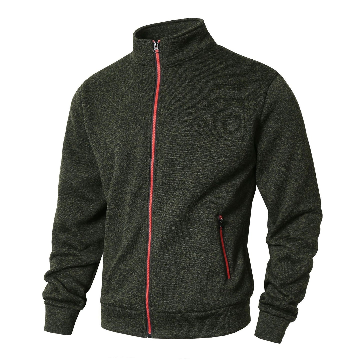 Men’s Zip-Up Jacket – Fleece Lined Knit – Stand Collar – Zipper Pockets – Regular Fit
