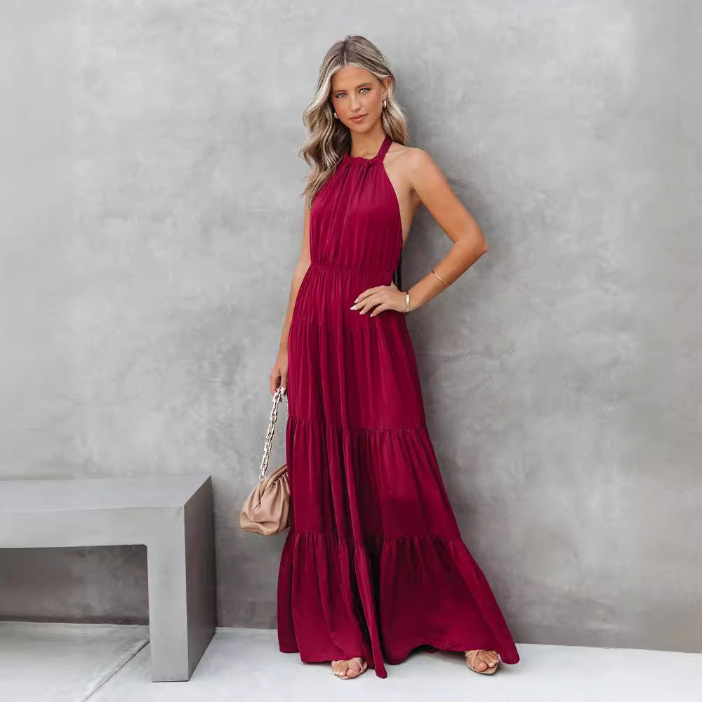 Women’s Halter Dress – Lightweight Cotton Blend – Tiered Skirt – Cinched Waist Fit