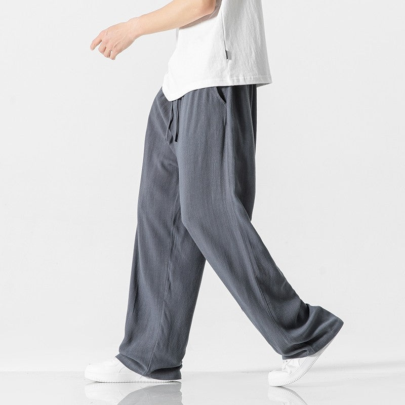 Men’s Casual Trousers – Linen Blend – Loose Fit – Full Length – Drawstring Waist