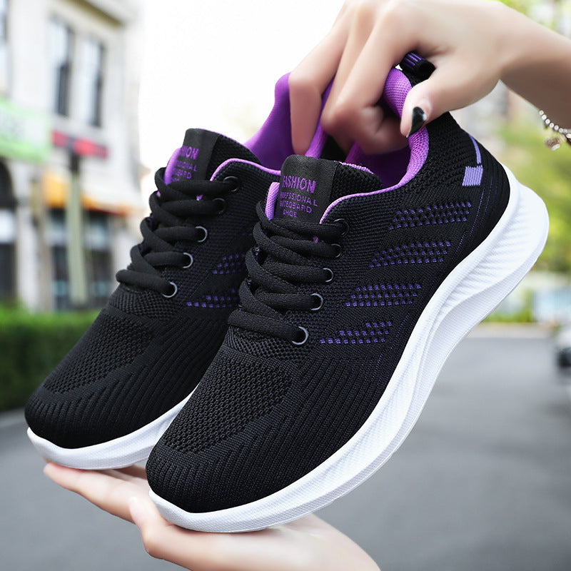 Women’s Sneakers – Flyknit Mesh – Lightweight Breathable – Cushioned Sole – Lace-Up