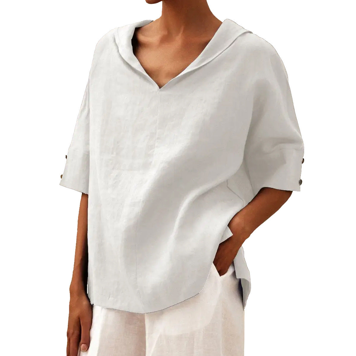 Women’s Shirt – Relaxed Fit – Breathable Blend – V-Neck – Half Sleeve Casual Style