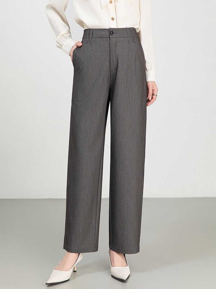 Women’s Wide-Leg Trousers – High Waist – Pleated Front – Full Length – Denim Texture