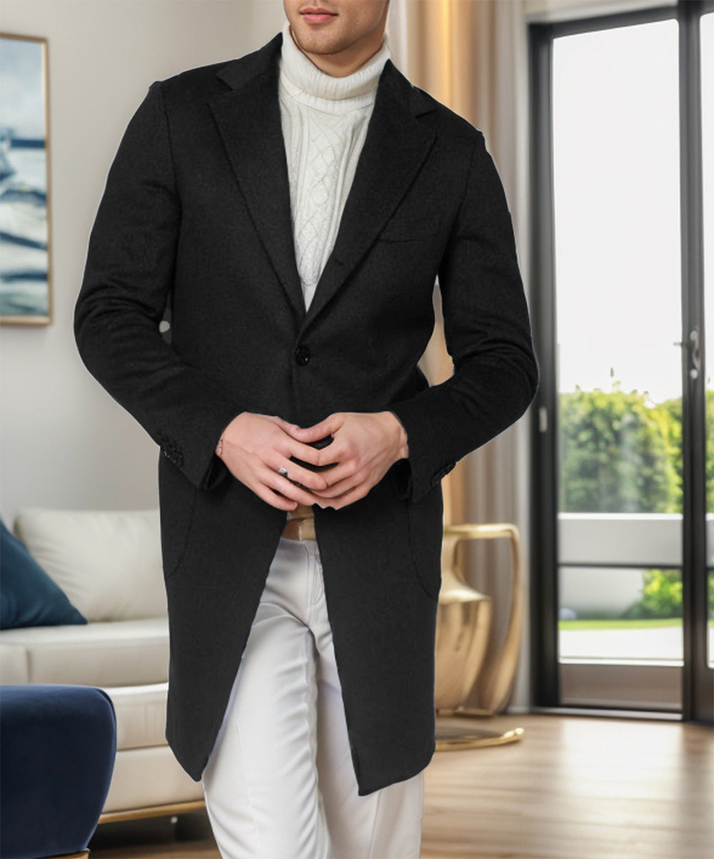 Men’s Overcoat – Tailored Fit – Wool – Single-Breasted – Mid-Length – Formal Wear