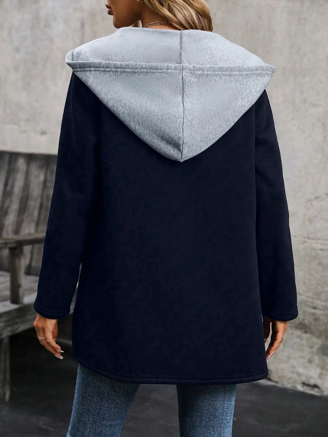 Women’s Long Hooded Jacket – Cotton – Relaxed Fit – Open Front – Patch Pockets