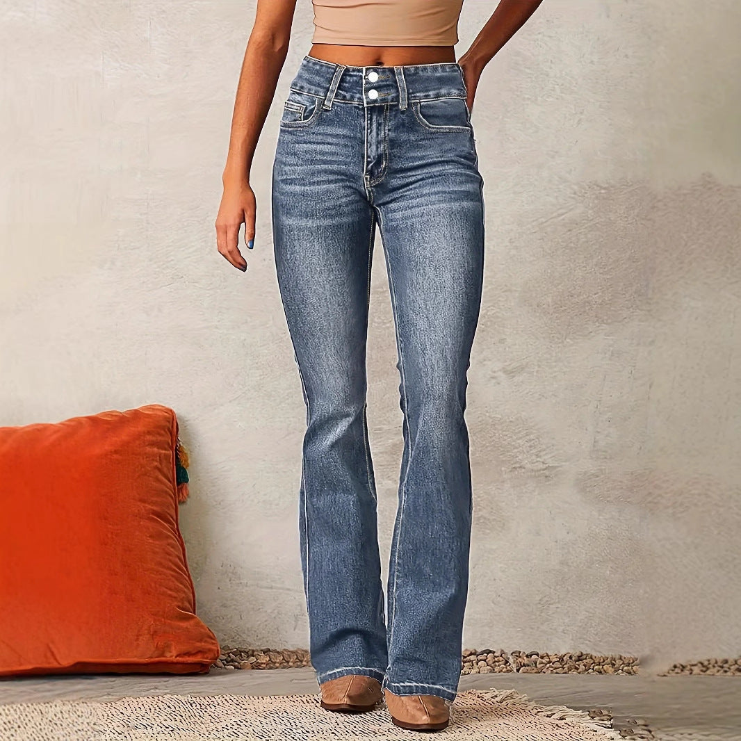 Women’s Flared Jeans – Stretch Denim – High Waist – Retro Fit – Full Length