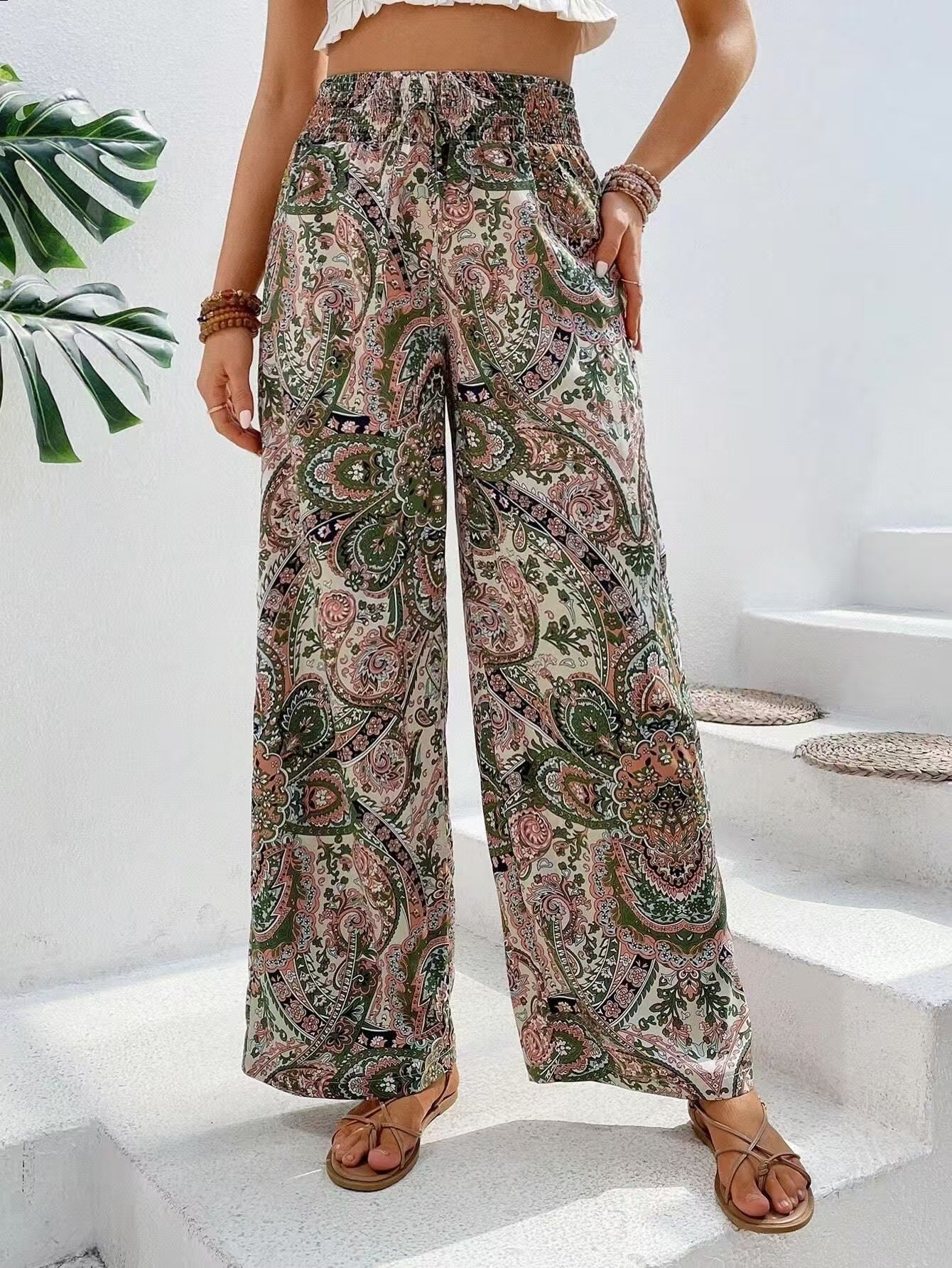 Women’s Wide-Leg Pants – Breathable Blend – Relaxed Fit – Elastic Waist – Full Length