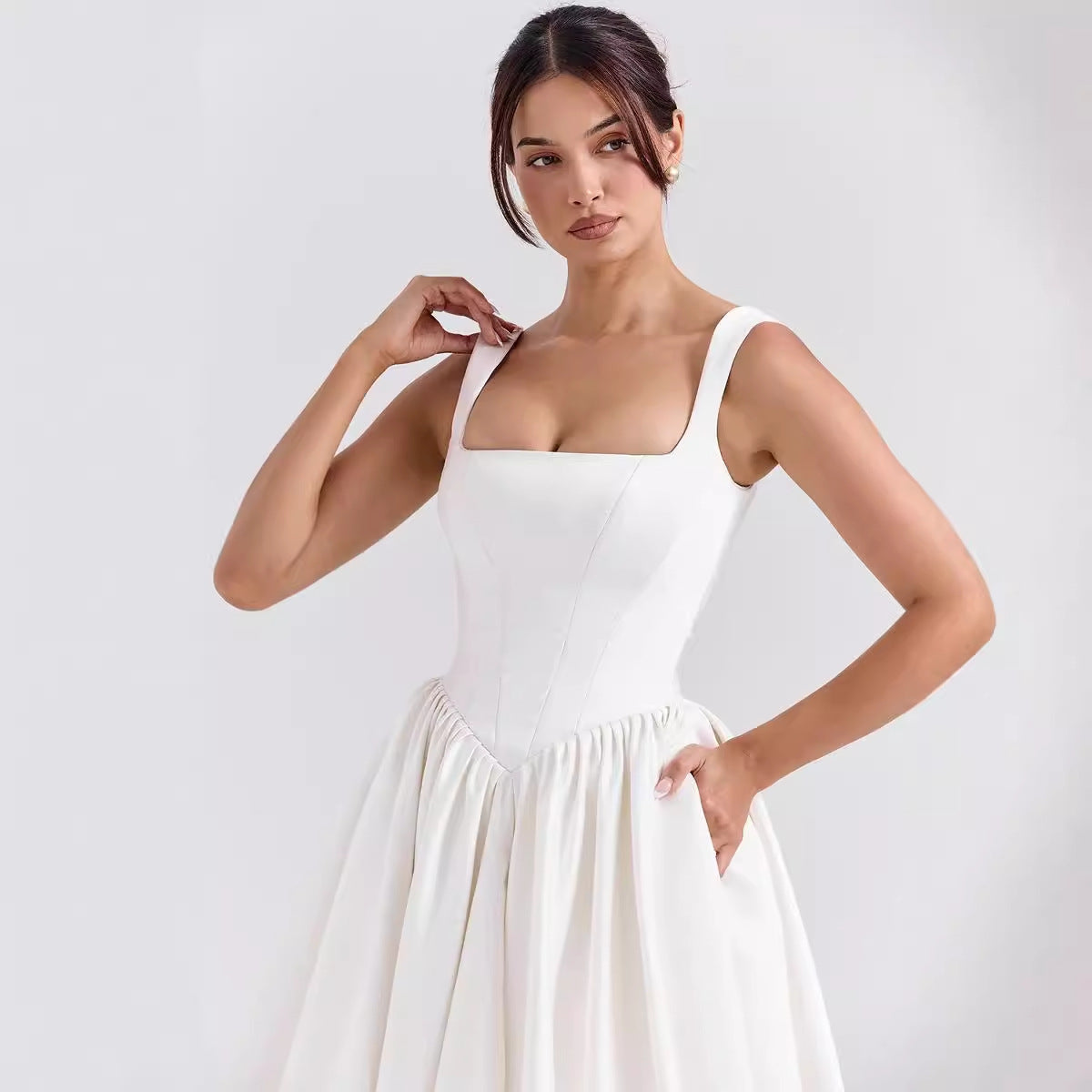 Women’s Maxi Dress – Breathable Cotton – A-Line Fit – Square Neck – Wide Straps