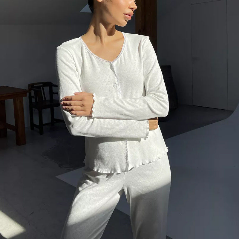 Women’s Pajama Set – Soft Cotton – Relaxed Fit – Button Front Top – Full-Length Pants