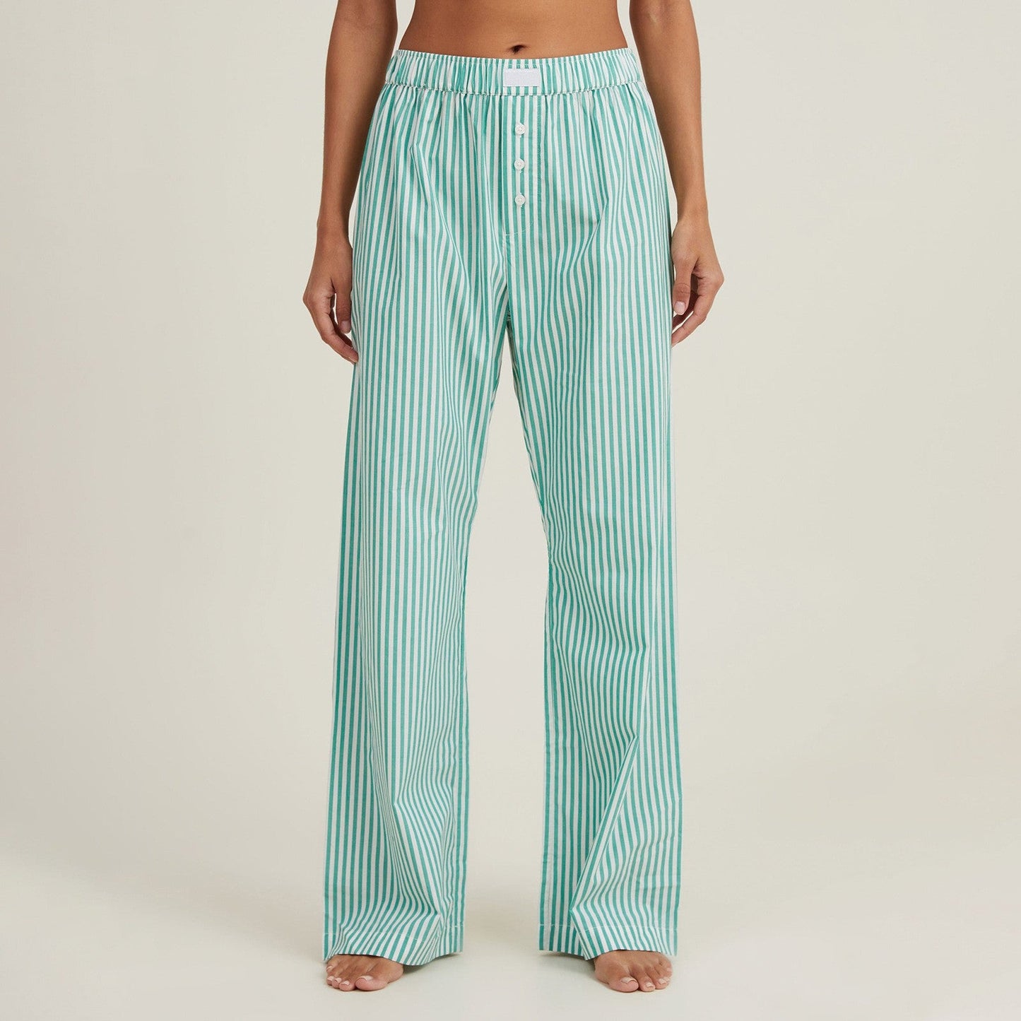 Women’s Lounge Pants – Cotton Blend – Relaxed Fit – Full Length – Elastic Waist – Striped