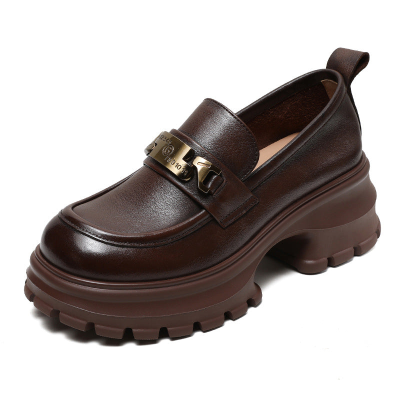 Women’s Loafers – Genuine Leather – Chunky Platform Sole – Metallic Detail – Casual Fit