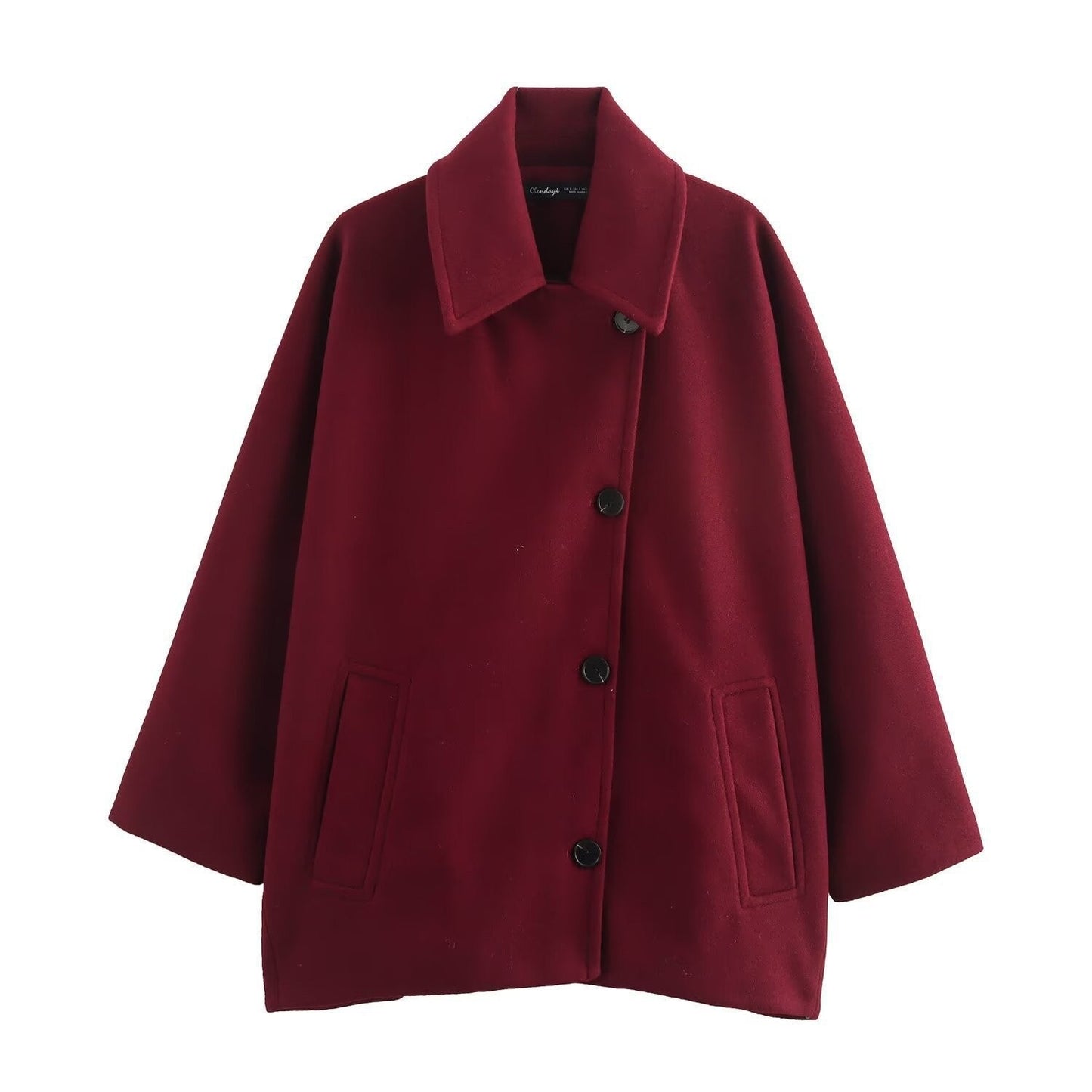 Women’s Wool Jacket – Oversized Fit – Button Front – Wide Collar – Hip Length Casual
