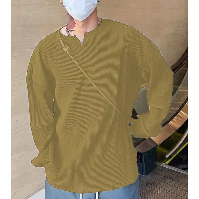 Men’s Long Sleeve T-Shirt – Ribbed Knit – Relaxed Fit – V-Neck Base Layer