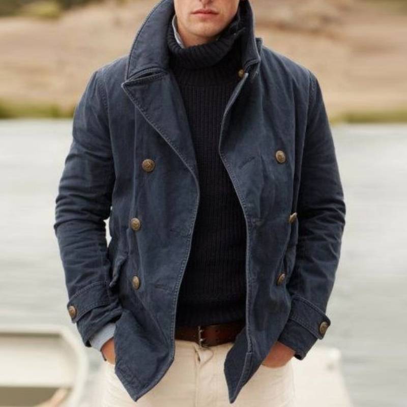 Men’s Casual Jacket – Structured Fit – Double-Breasted – High Collar