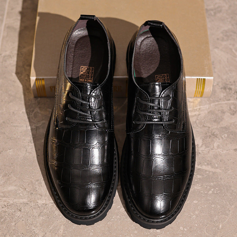 Men’s Dress Shoes – Leather Oxford – Embossed Crocodile Pattern – Lace-Up Formal