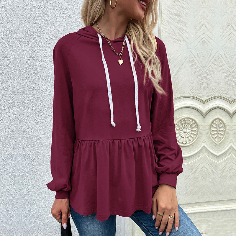 Women’s Hoodie – Relaxed Fit – Soft Knit – Ruffle Detail – Drawstring Neckline