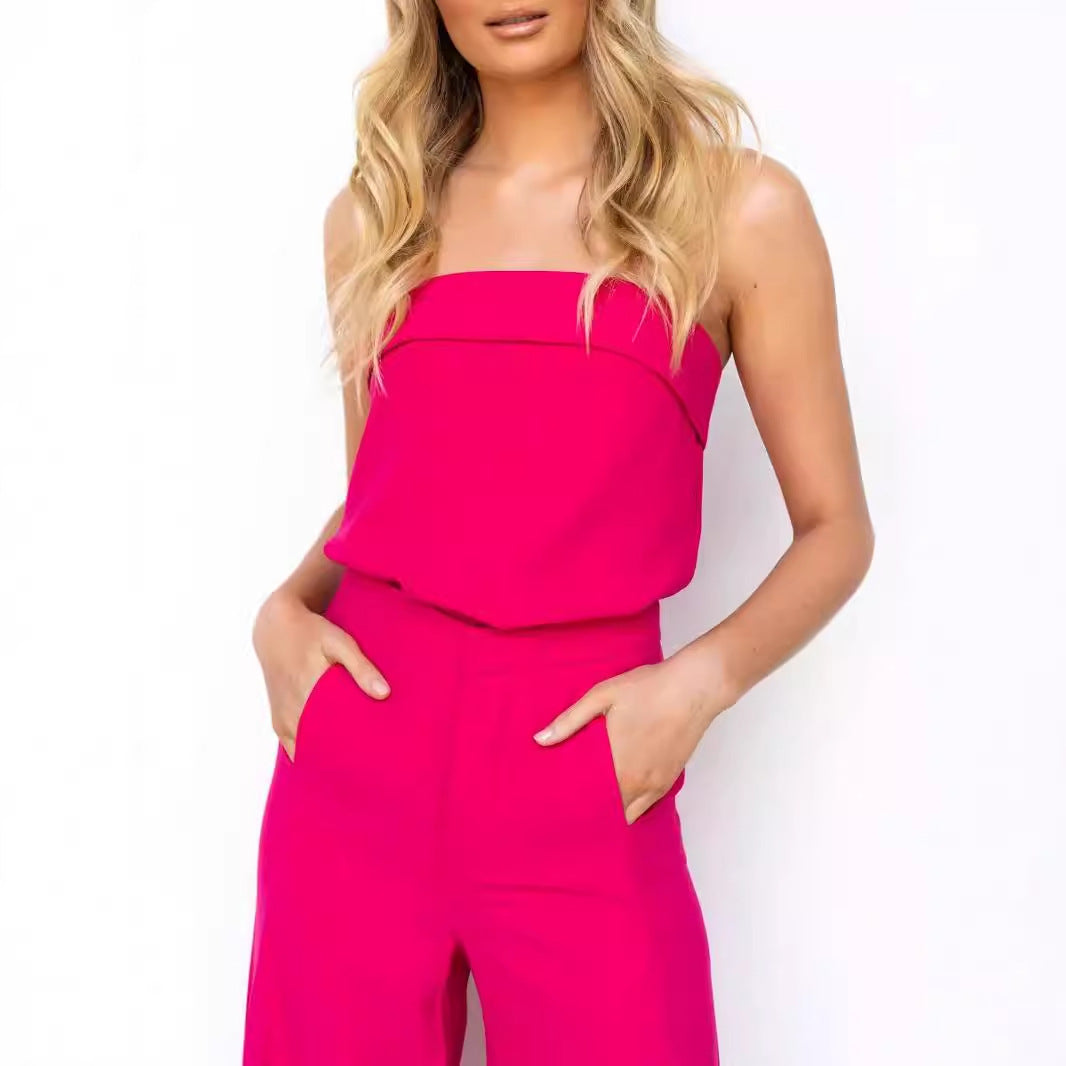 Women’s Matching Set – Strapless Crop Top – High Waist Flared Trousers – Soft Breathable Fabric