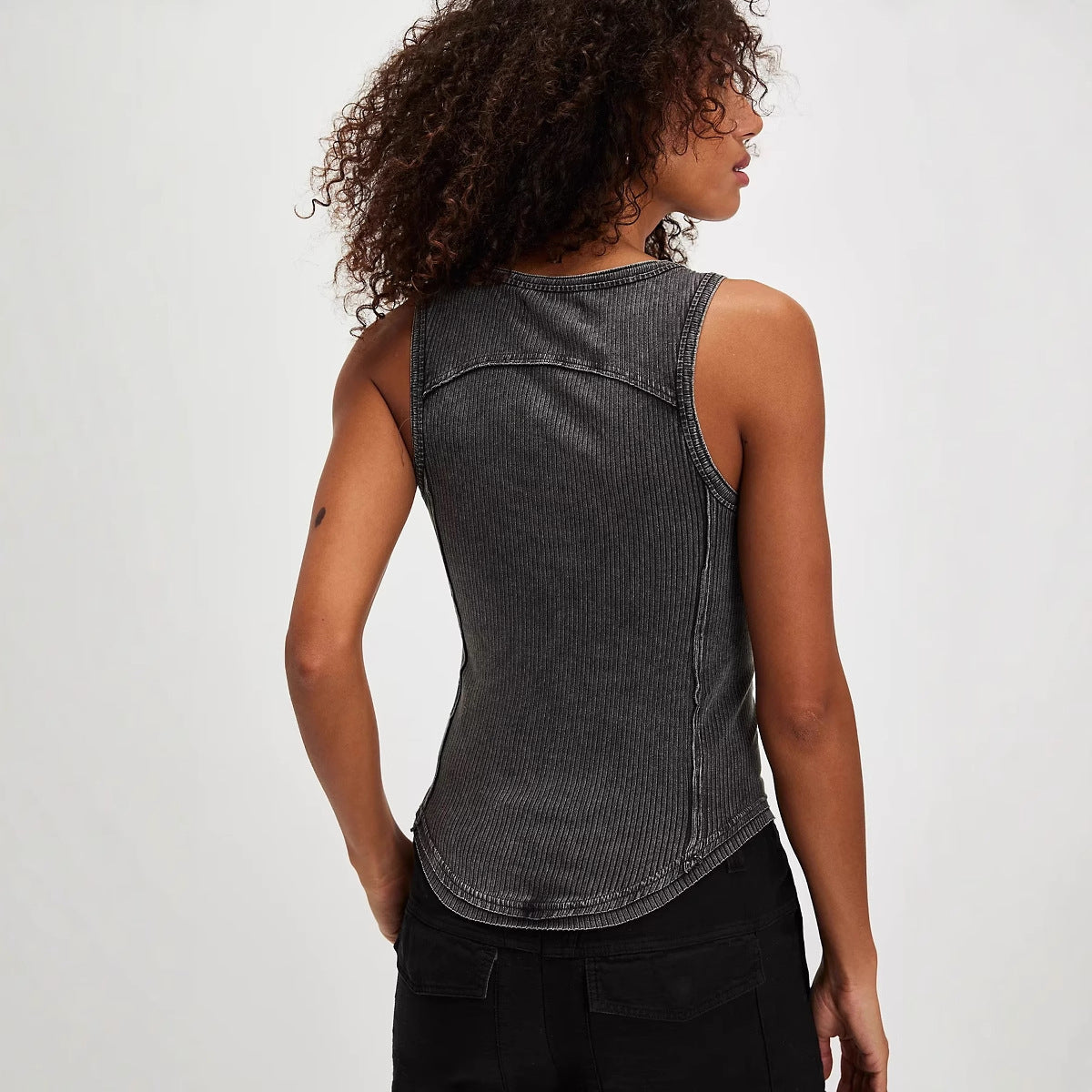 Women’s Tank Top – Slim Fit Ribbed Knit – Detachable Straps – Round Neck Casual Wear